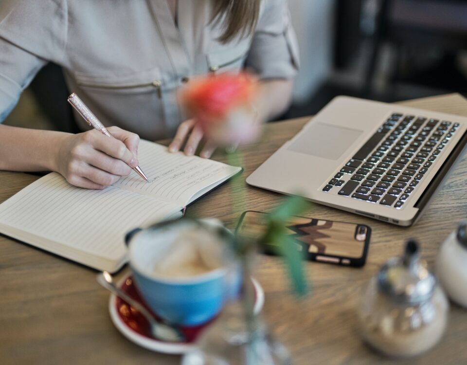 a woman writing