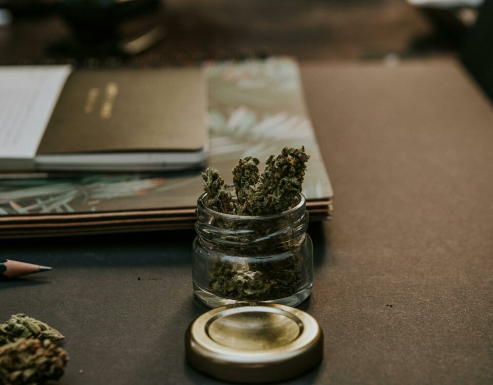 weed in a a small jar